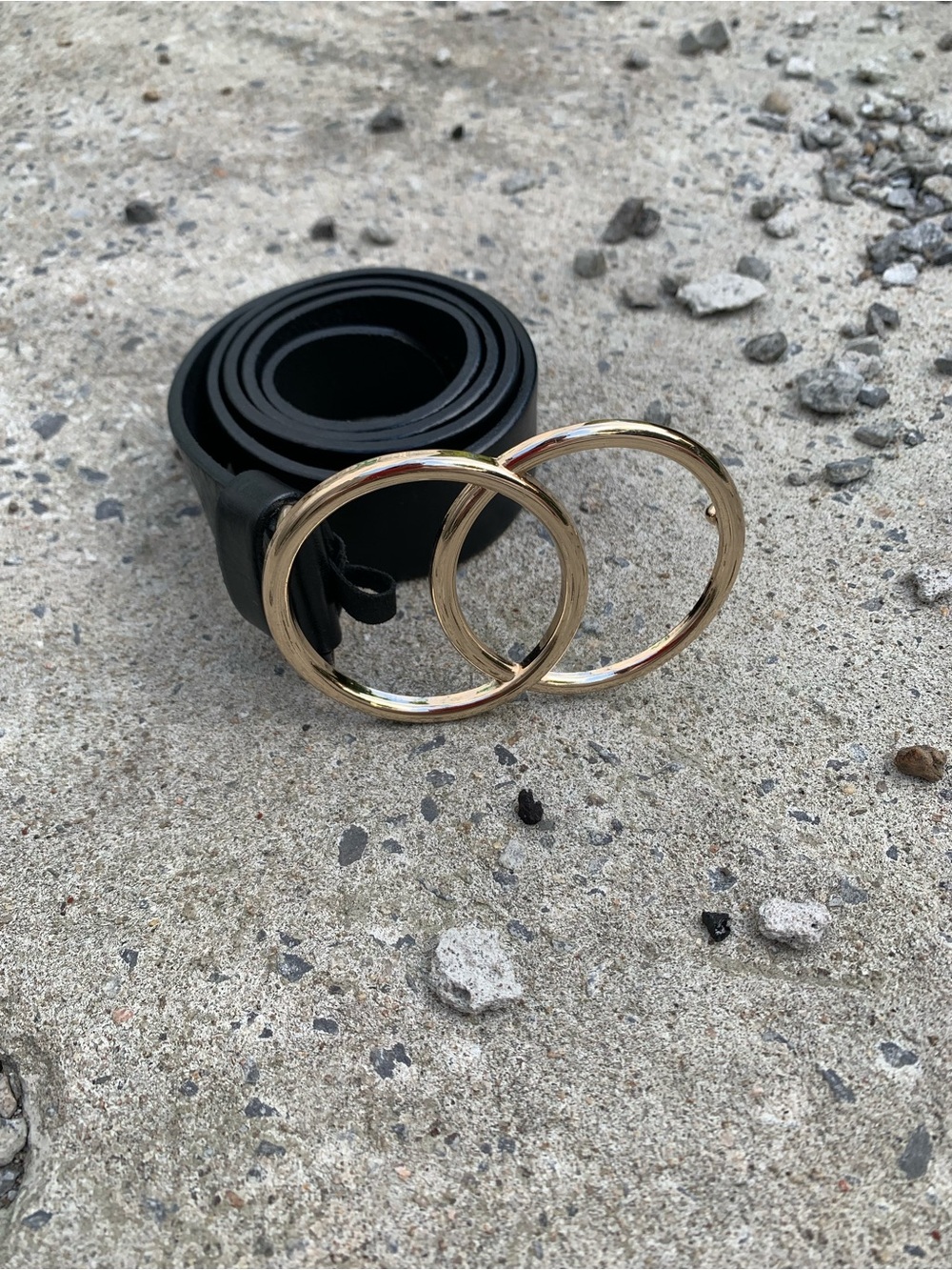 Leather Black Belt by Simons with Gold Double O-Ring Buckle Size Small (S/P)
